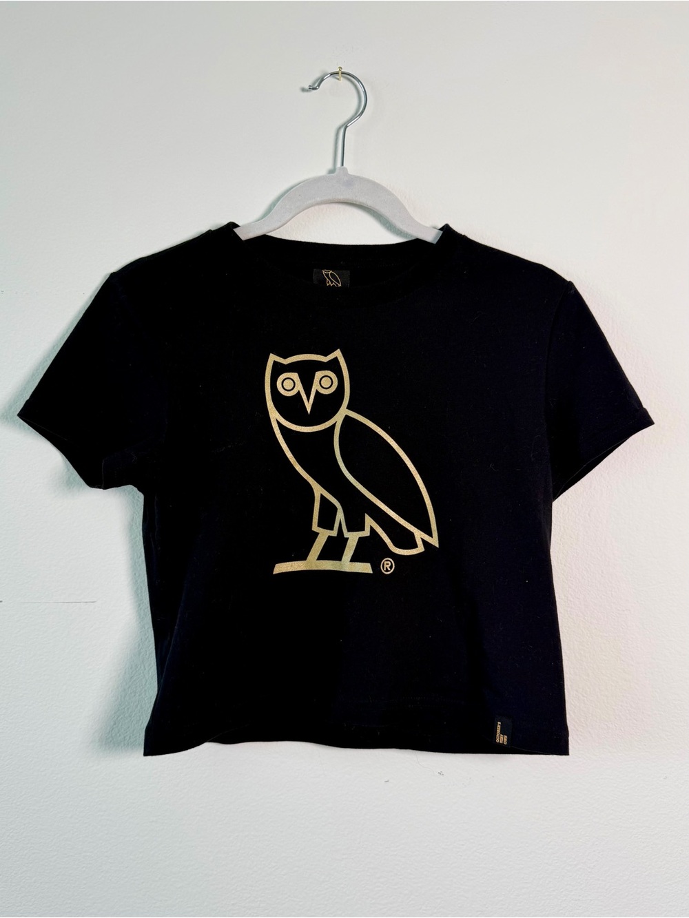 OVO Black Crop Tee & Jogger Pants with Gold Owl Logo